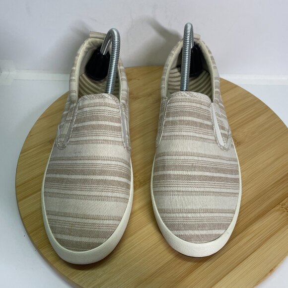 Taos Women 9 Dandy Beige Tan White Stripe Casual Slip-On Sneakers Comfort - Picture 4 of 10
